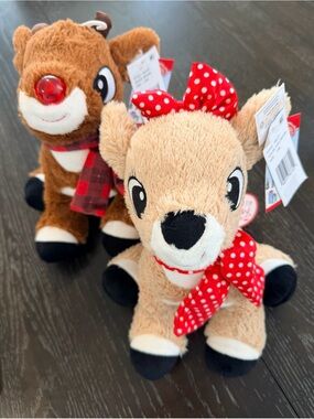 Ty Cream Reindeer Plush with Red Polka Dot Bow